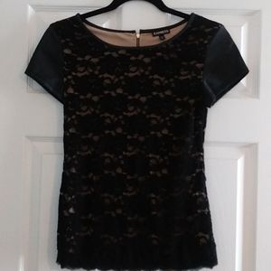 Express Black & Nude Overlay Lace Top size XS